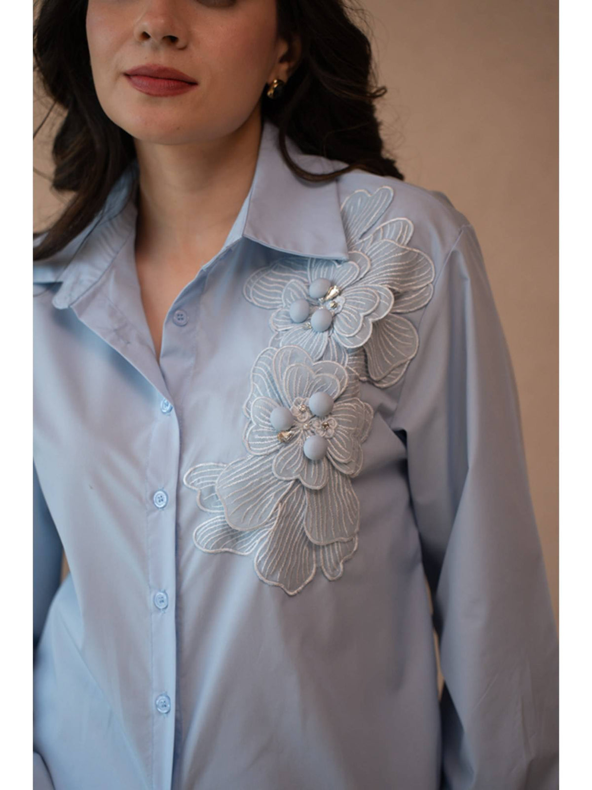 AEOY Blue Cotton Applique Shirt | S67 - view 4