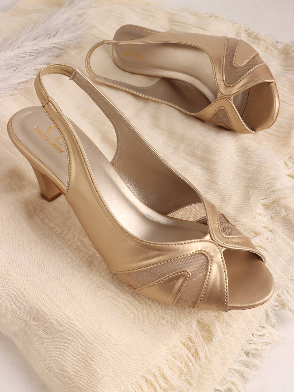 Women Gold Comfortable Sandal Heels | H78 - view 3