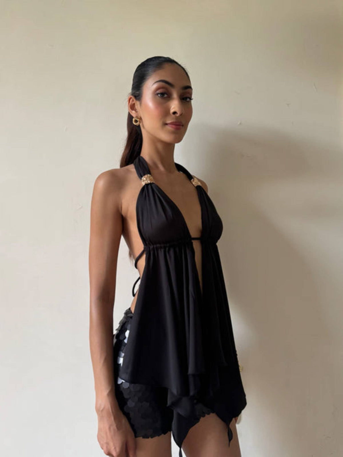 Black Tie Up Flowy Top | HT67 - view 5