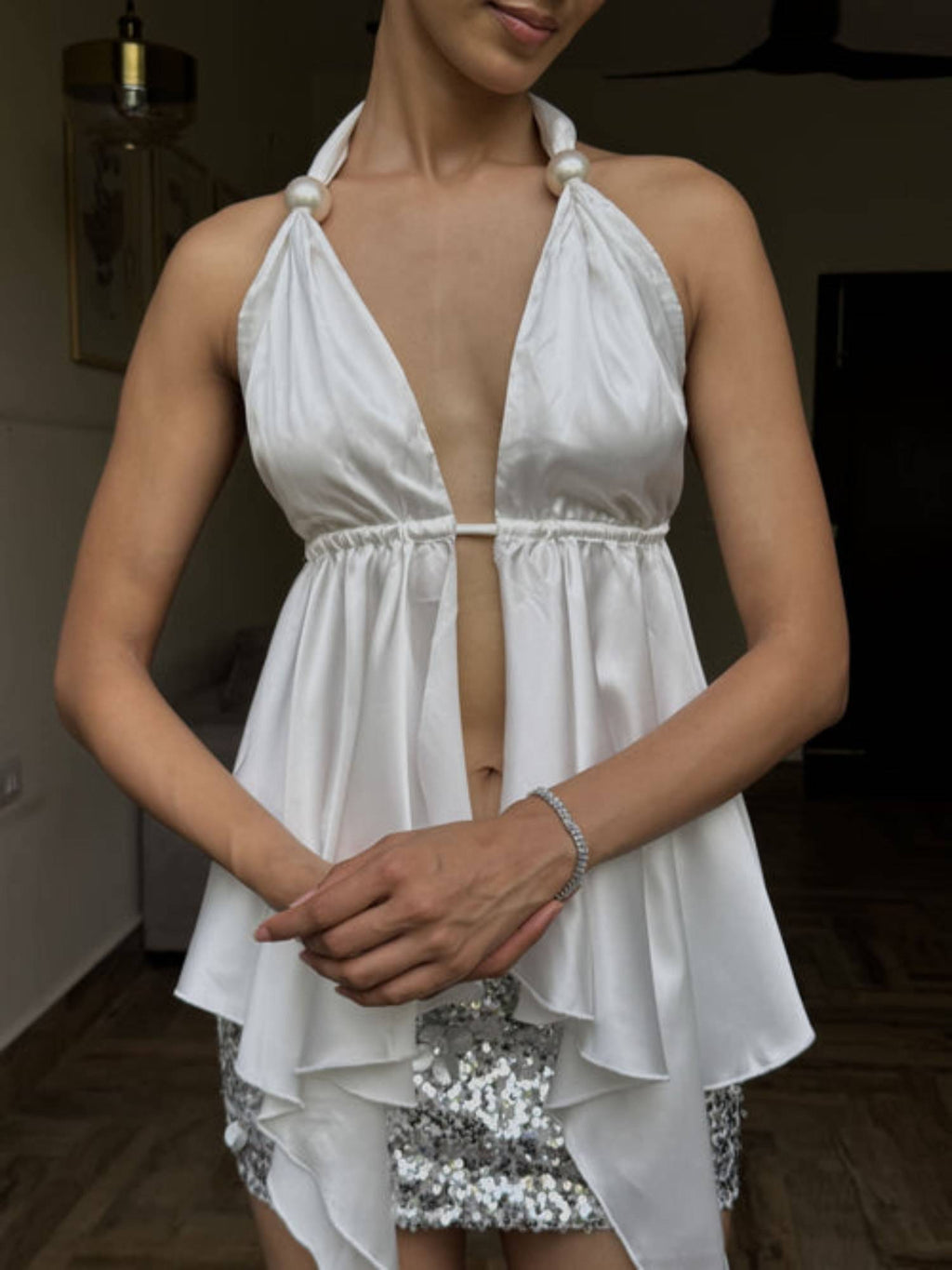 White Tie Up Flowy Top | HT67 - view 4