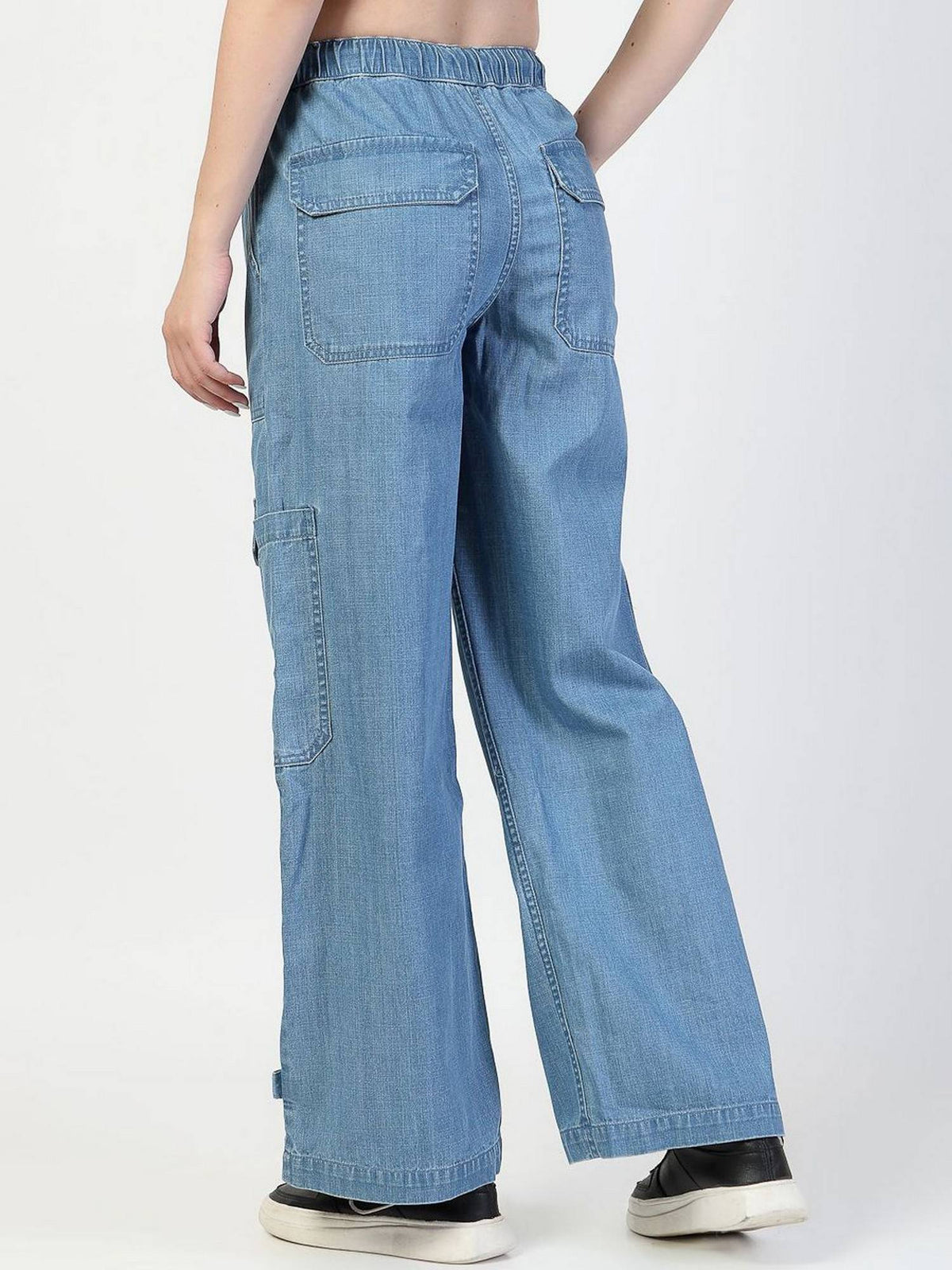 Relaxed Straight Leg Loose Fit Cotton Blue Cargo Jeans | RF89 - view 5