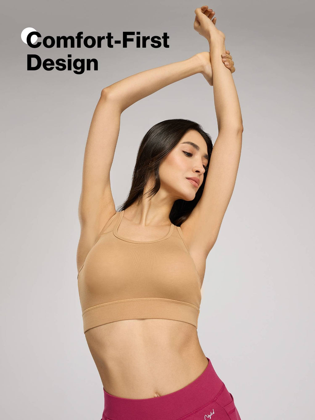 Cotton Slip-On Sports Bra with Moulded Removable Cups for Yoga & Walking NYK059 Black | sb09 - view 9