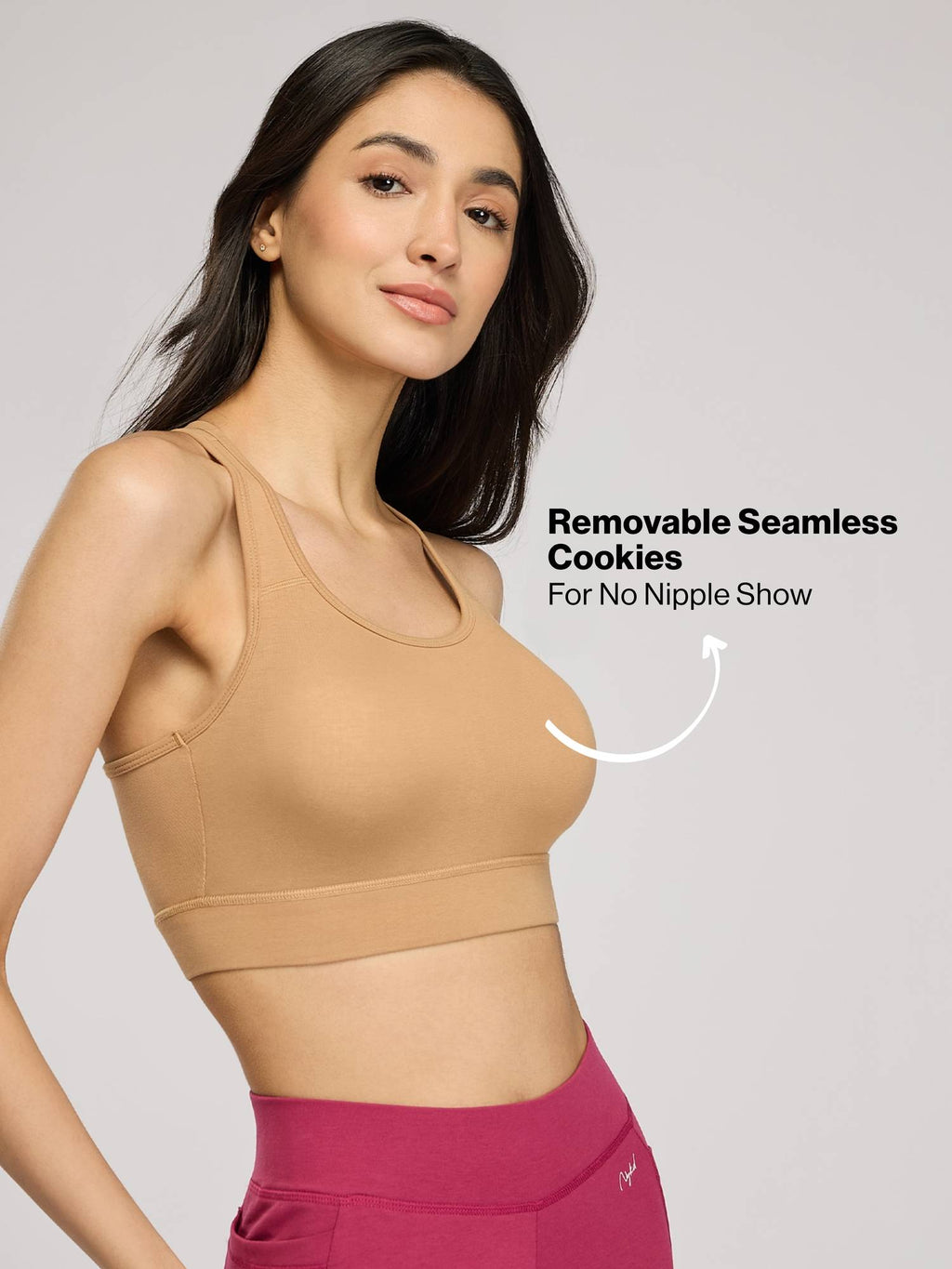 Cotton Slip-On Sports Bra with Moulded Removable Cups for Yoga & Walking NYK059 Black | sb09 - view 10
