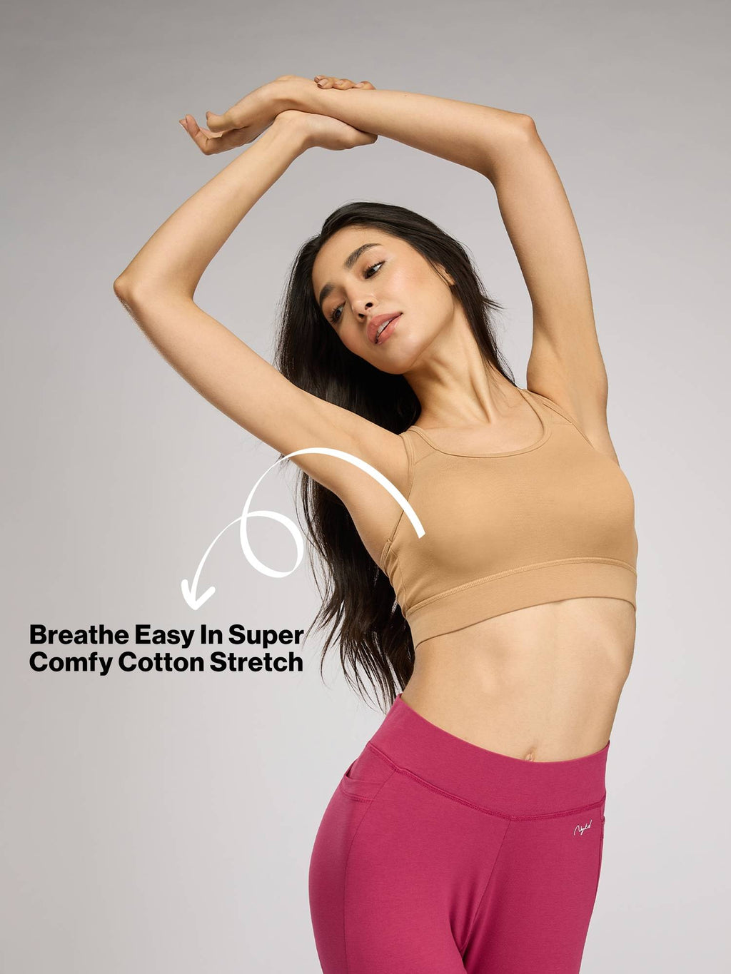 Cotton Slip-On Sports Bra with Moulded Removable Cups for Yoga & Walking NYK059 Black | sb09 - view 13
