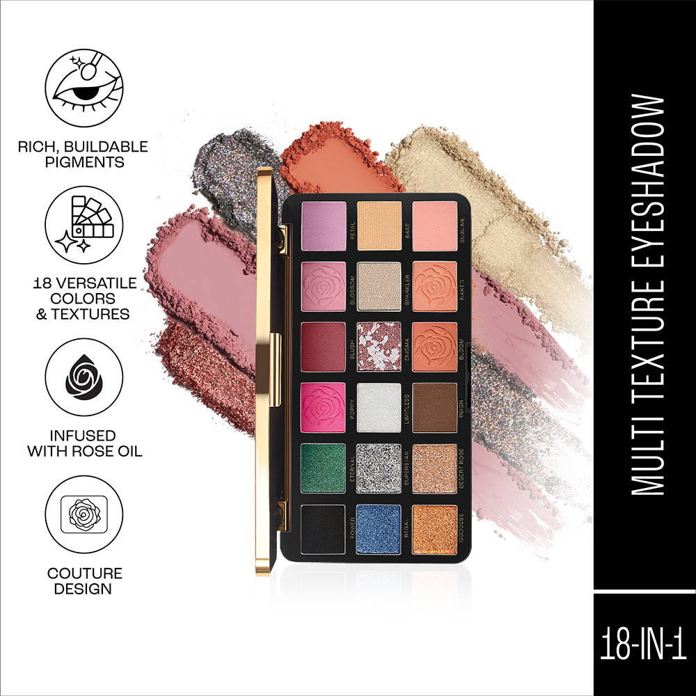 Rouge Bloom Eyeshadow Pro-Palette, 18 Shades For Infinite Looks, Infused With Rose Oil | E20 - view 1