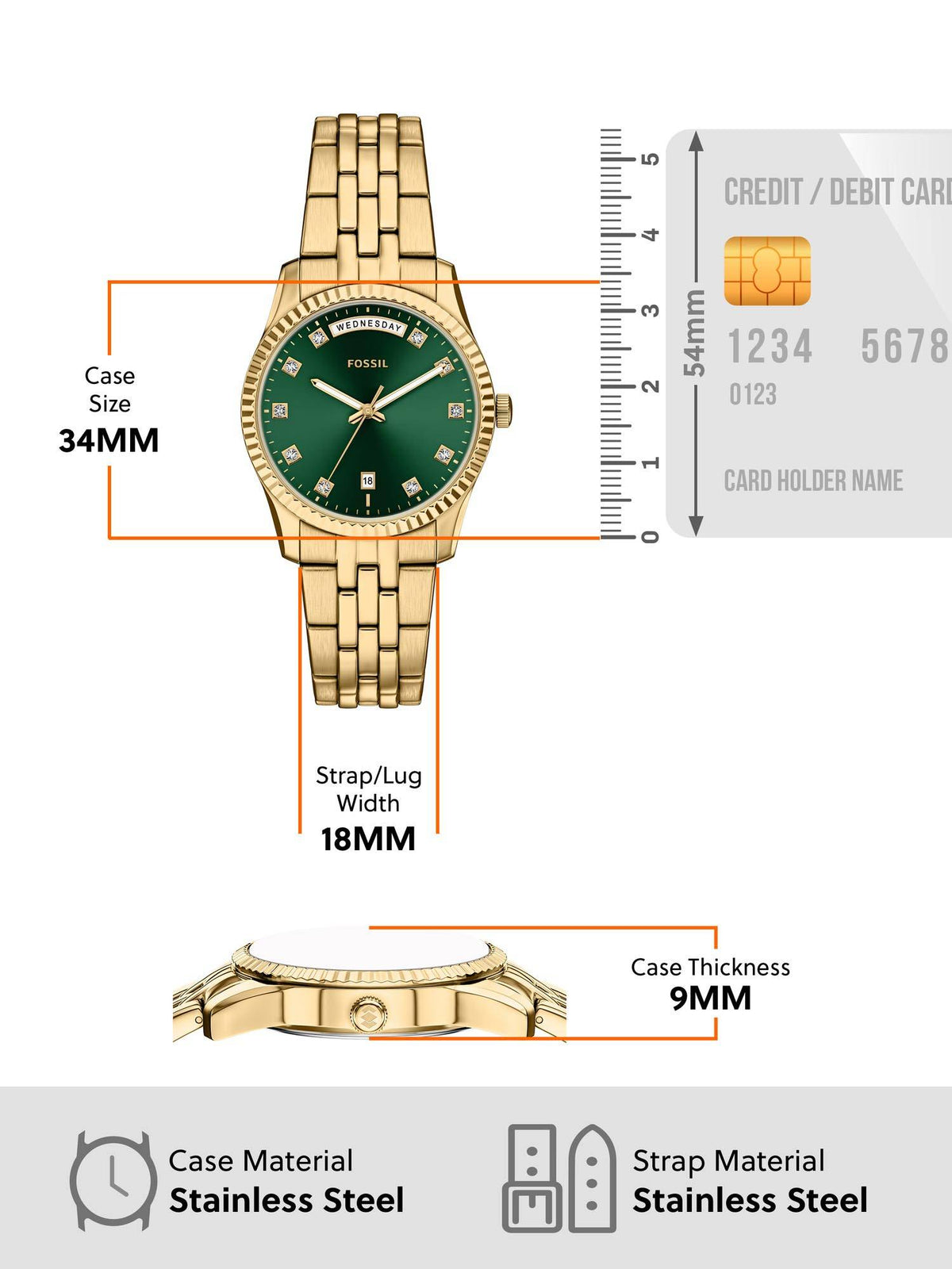 Green Scarlette Gold Toned Women Quartz Watch (ES5460) | W92 - view 5