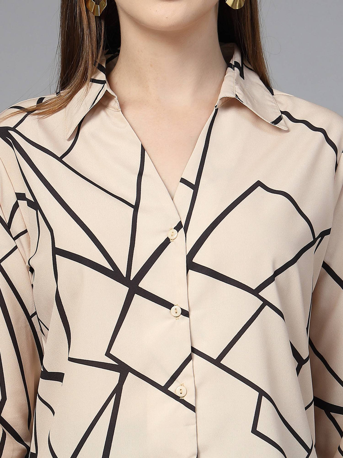 Women Geometric Beige Slim Fit Casual Shirt | S67 - view 3