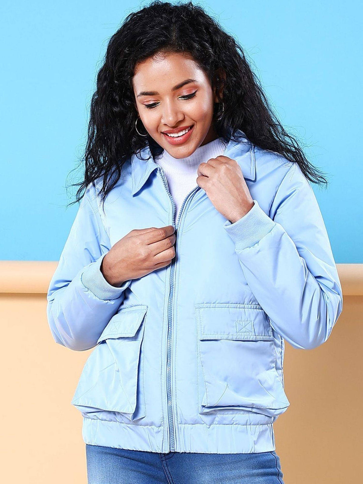 Women Polyester Green Solid Collar Neck Jacket | JC78 - view 1