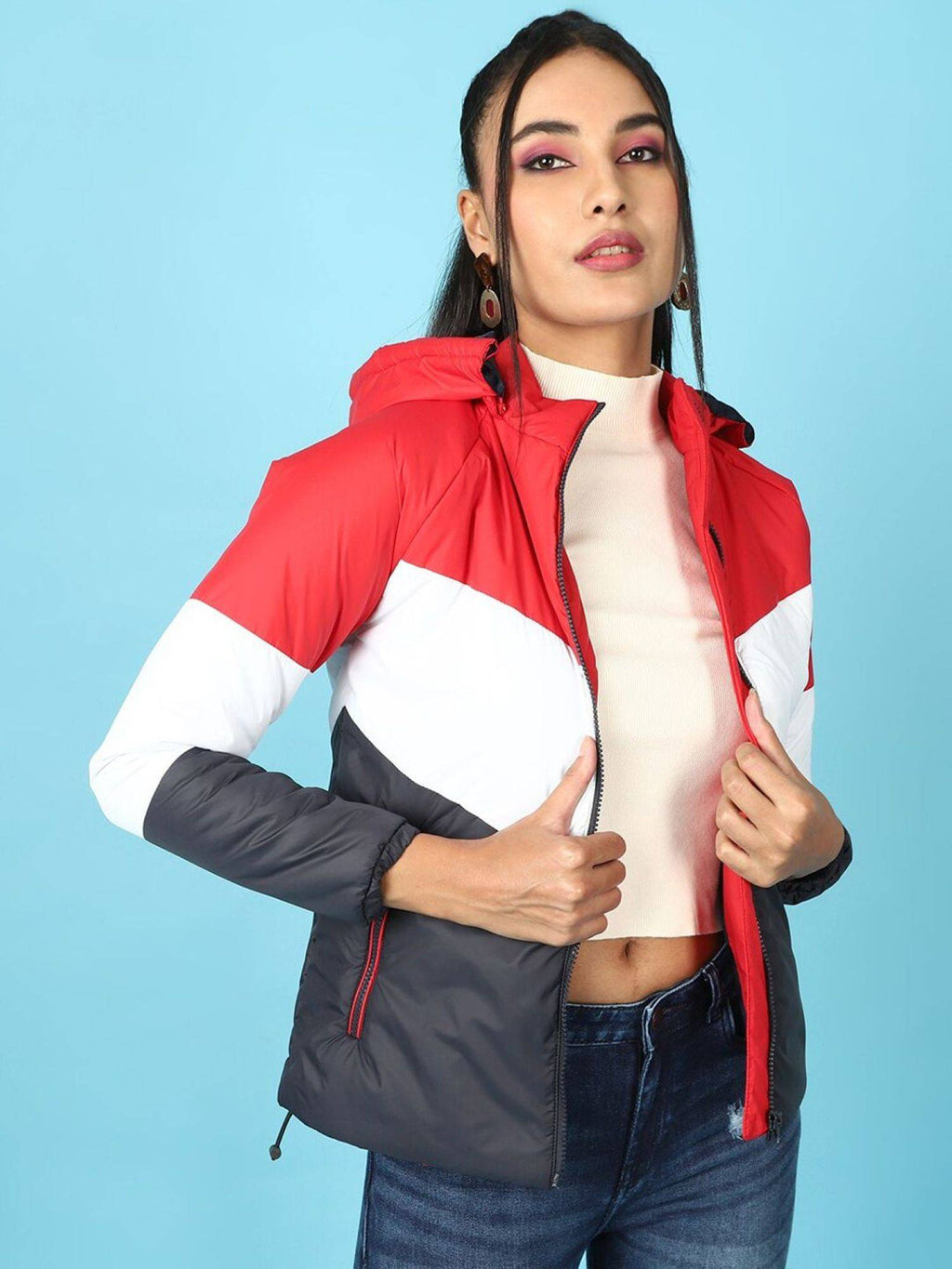 Women Polyester Teal Solid High Neck Jacket | JC78 - view 20