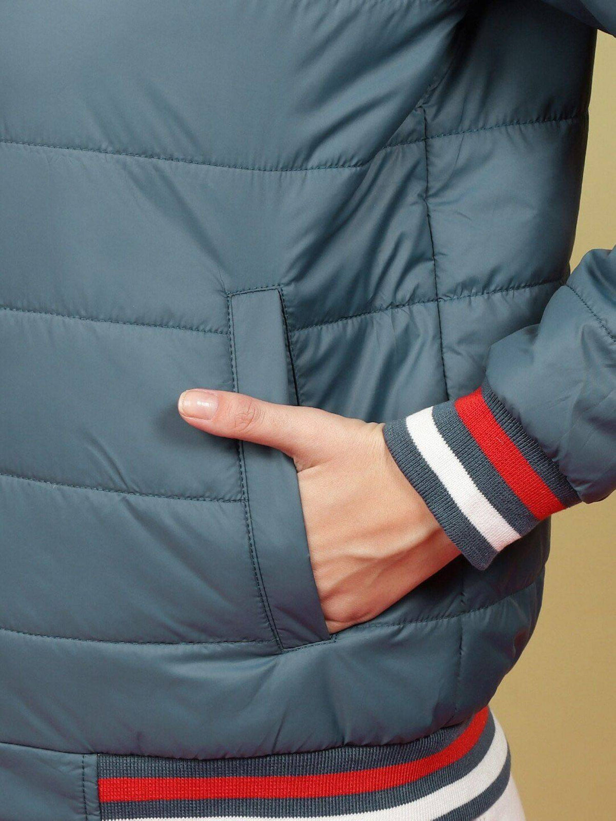 Women Polyester Teal Solid High Neck Jacket | JC78 - view 13