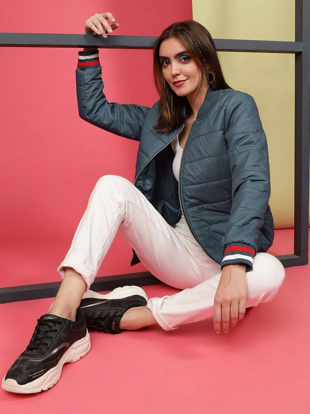 Women Polyester Teal Solid High Neck Jacket | JC78 - view 14