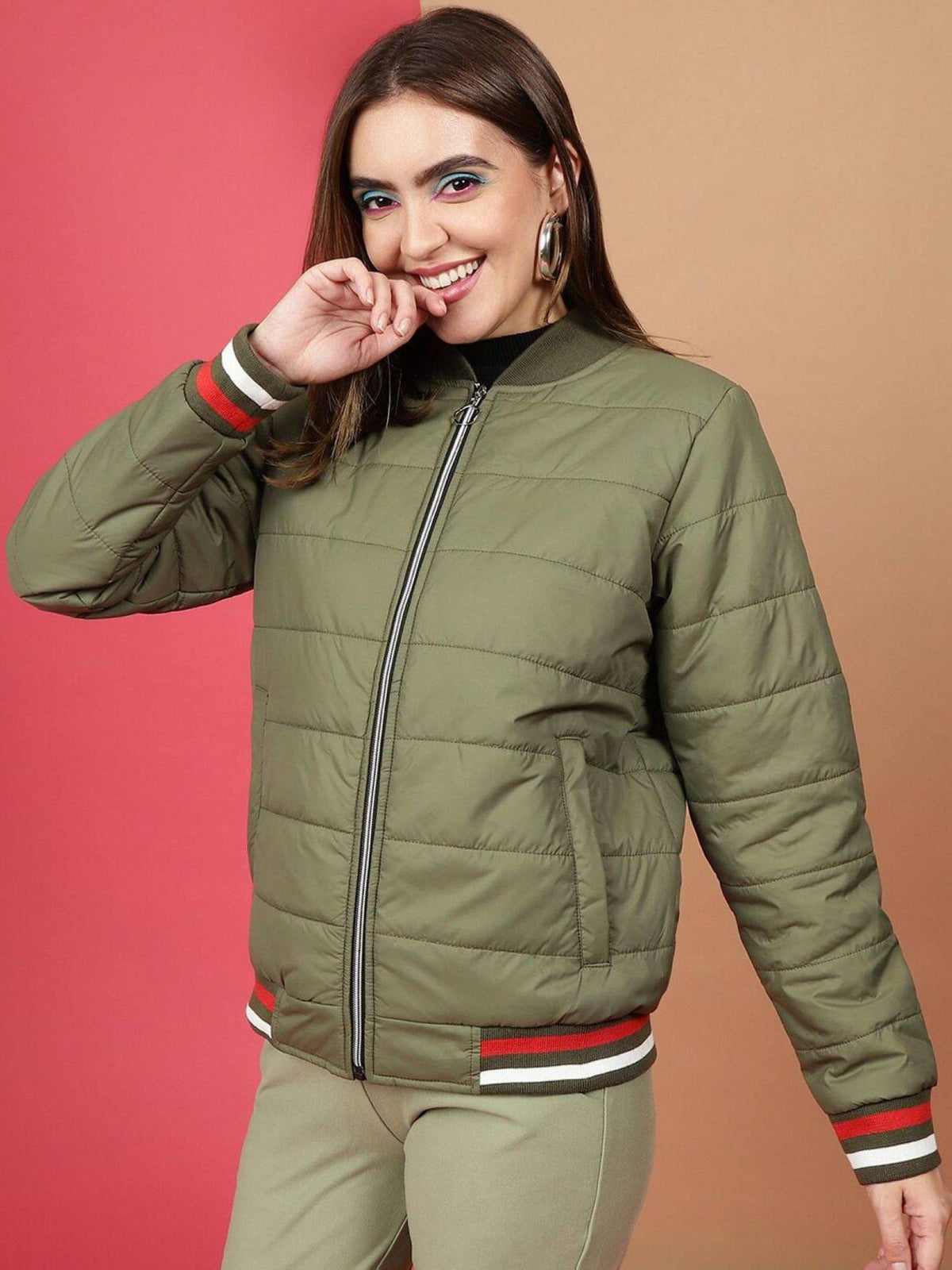 Women Polyester Teal Solid High Neck Jacket | JC78 - view 21