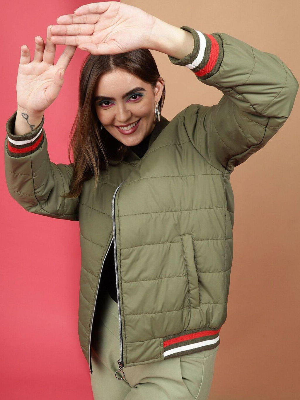 Women Polyester Teal Solid High Neck Jacket | JC78 - view 25