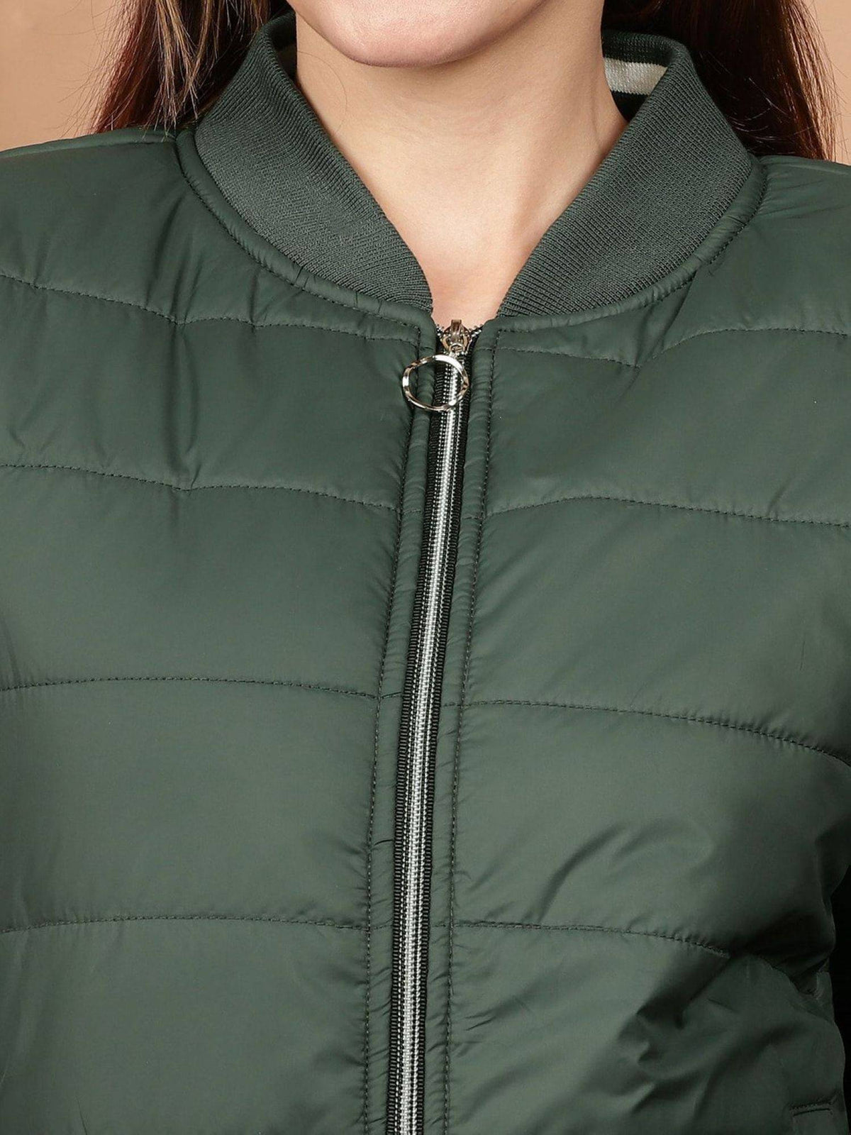 Women Polyester Teal Solid High Neck Jacket | JC78 - view 2