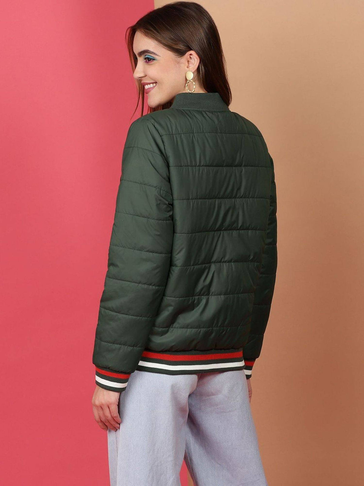 Women Polyester Olive Solid High Neck Jacket | JC78 - view 24