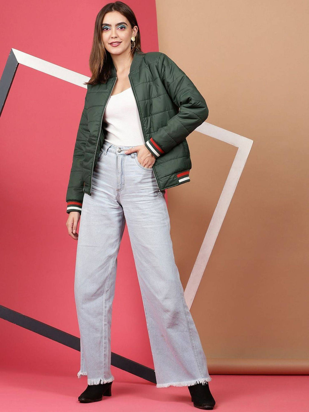 Women Polyester Teal Solid High Neck Jacket | JC78 - view 6