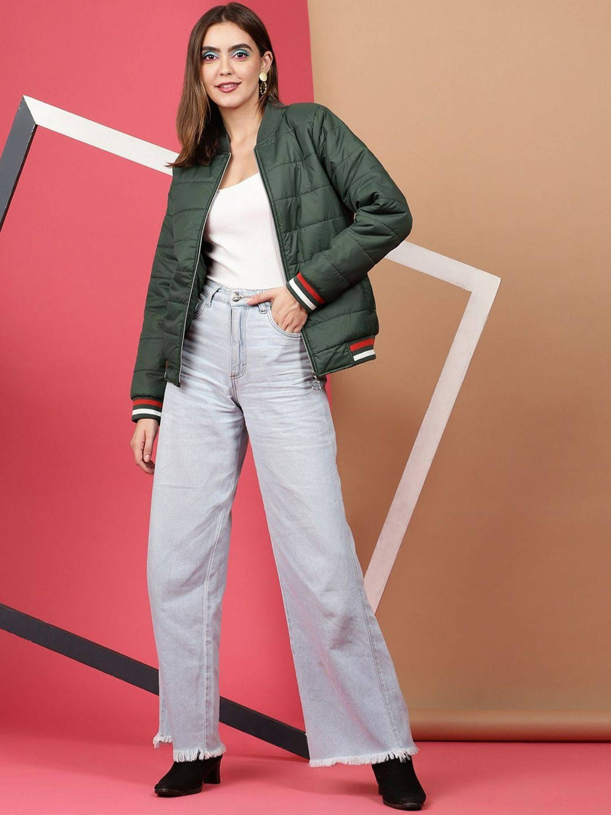 Women Polyester Olive Solid High Neck Jacket | JC78 - view 26