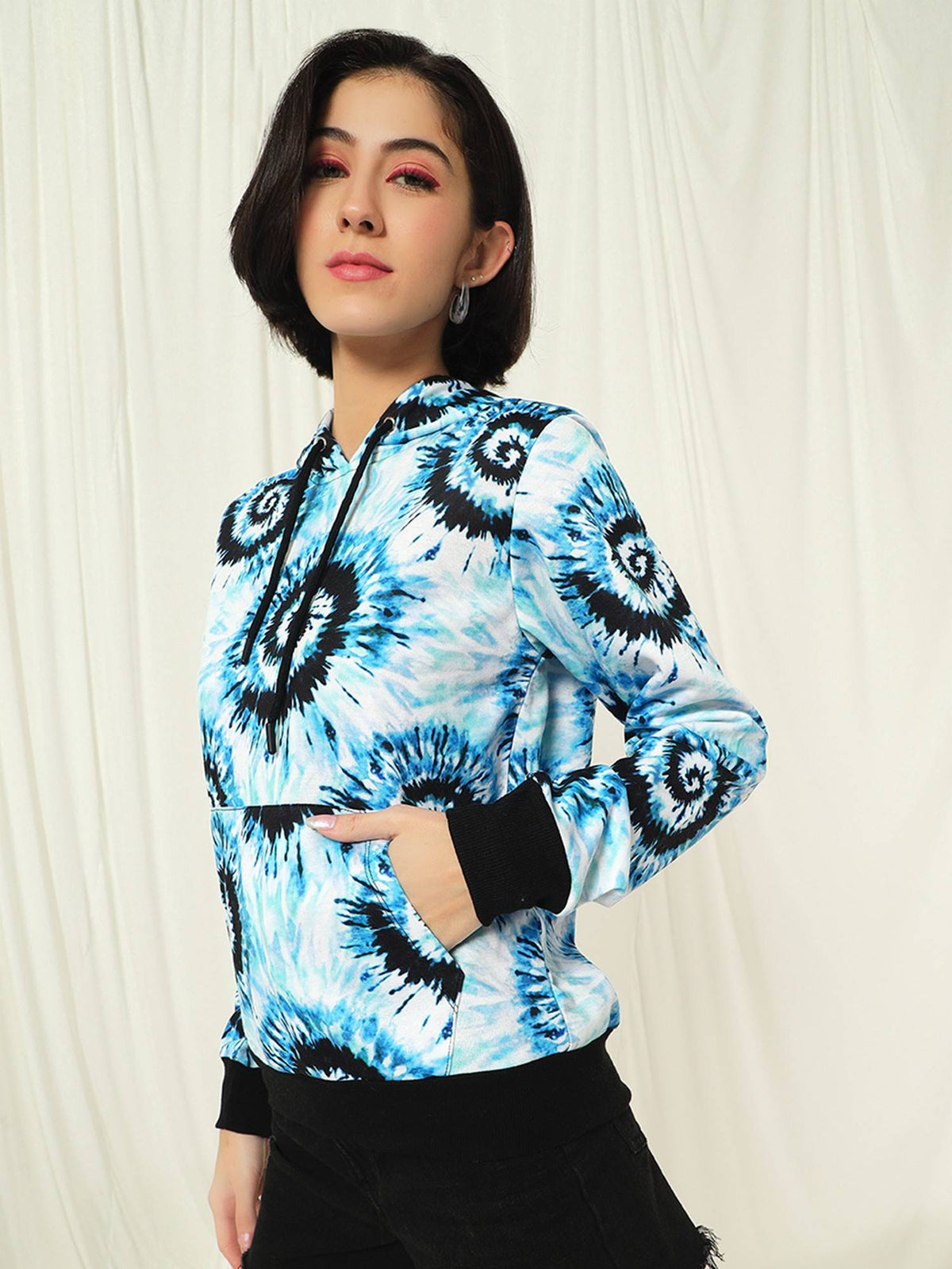 Women Multi-Color Hooded Printed Full Sleeves Hoodie | SS90 - view 4