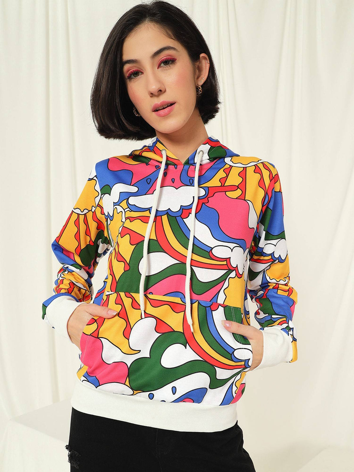 Women Multi-Color Hooded Printed Full Sleeves Hoodie | SS90 - view 1