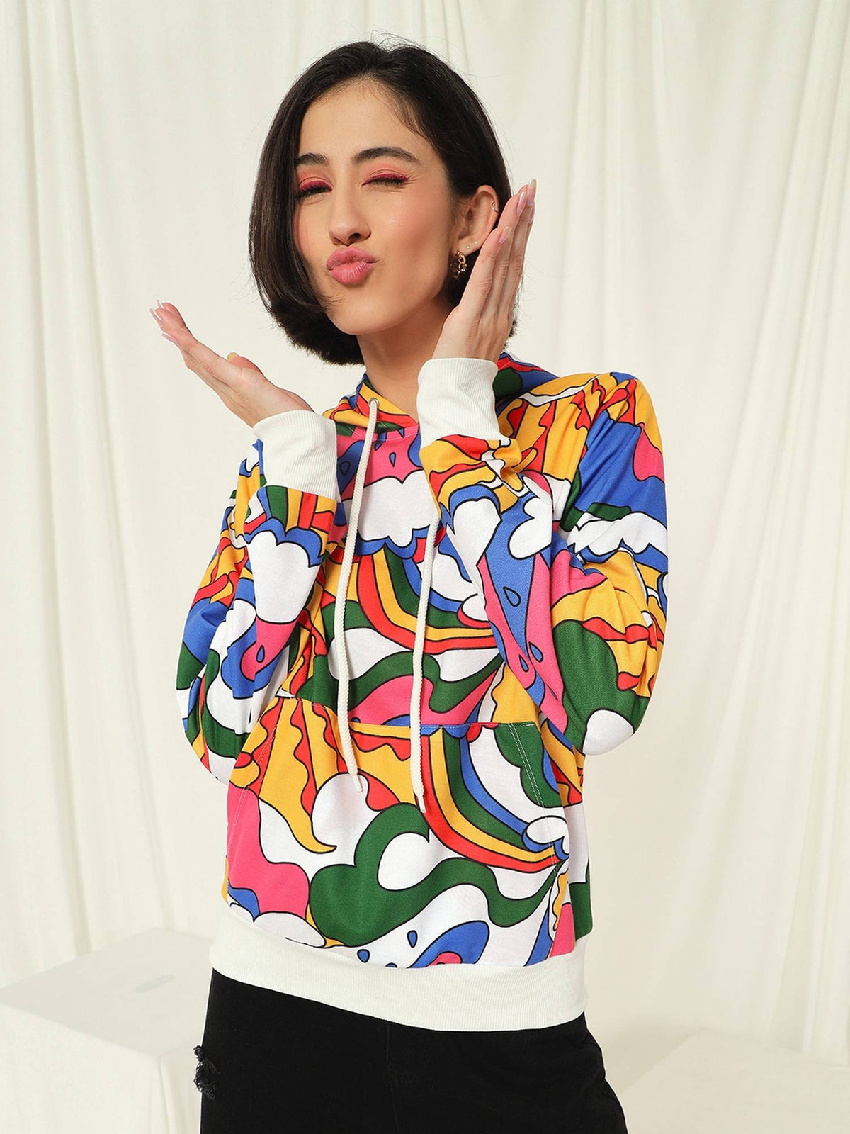 Women Multi-Color Hooded Printed Full Sleeves Hoodie | SS90 - view 2