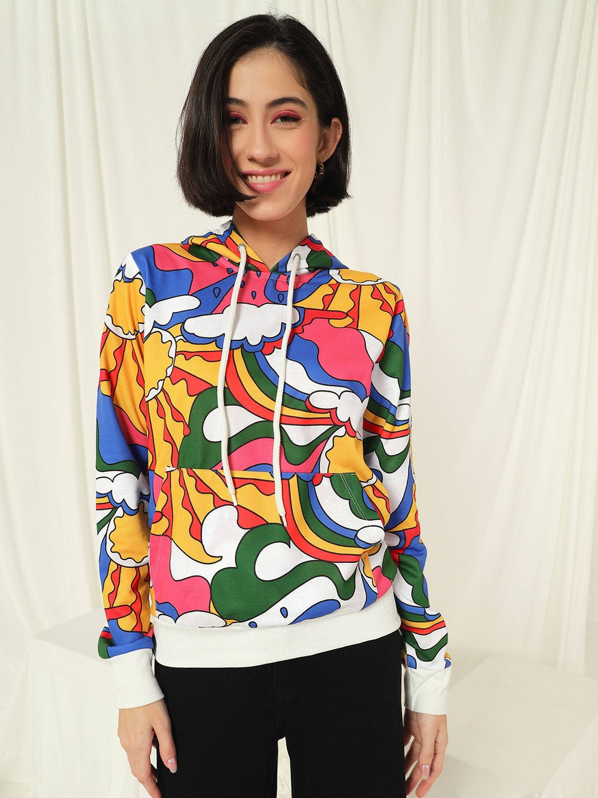Women Multi-Color Hooded Printed Full Sleeves Hoodie | SS90 - view 3