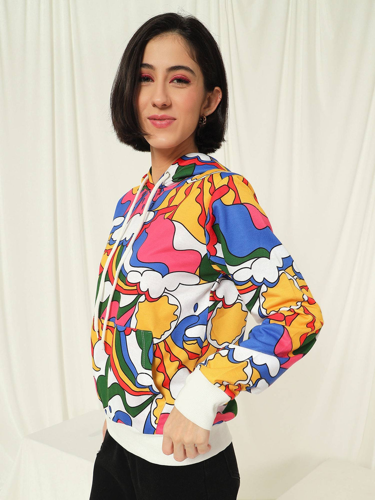 Women Multi-Color Hooded Printed Full Sleeves Hoodie | SS90 - view 4