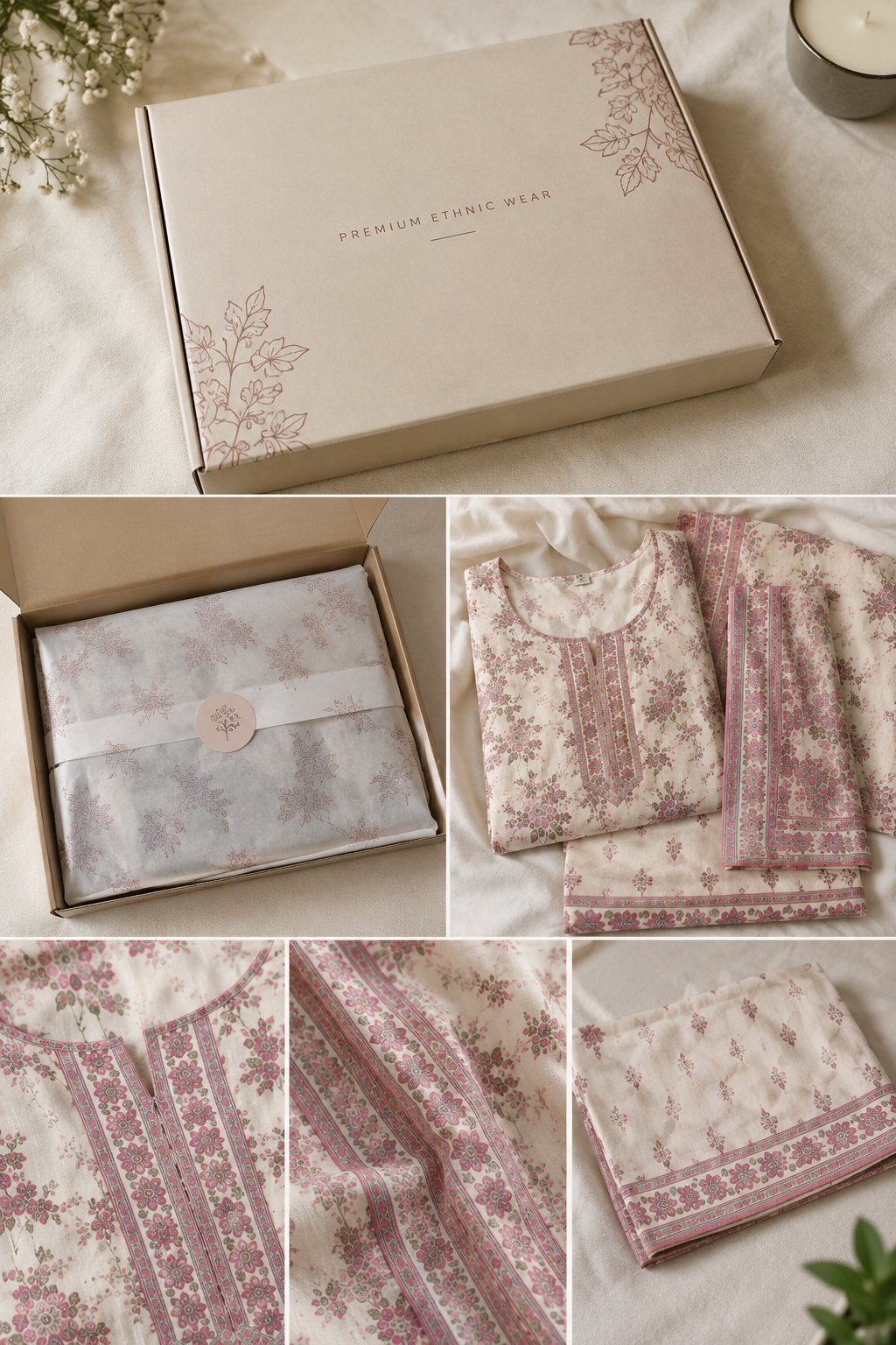 Ivory Floral Kurta Set with Printed Dupatta