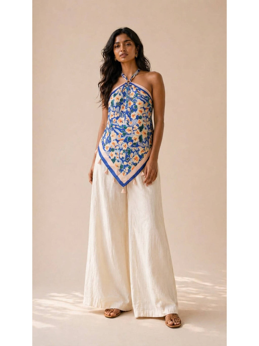 Blue Summer Note Tie-Up Scarf Tunic | HT67 - view 1