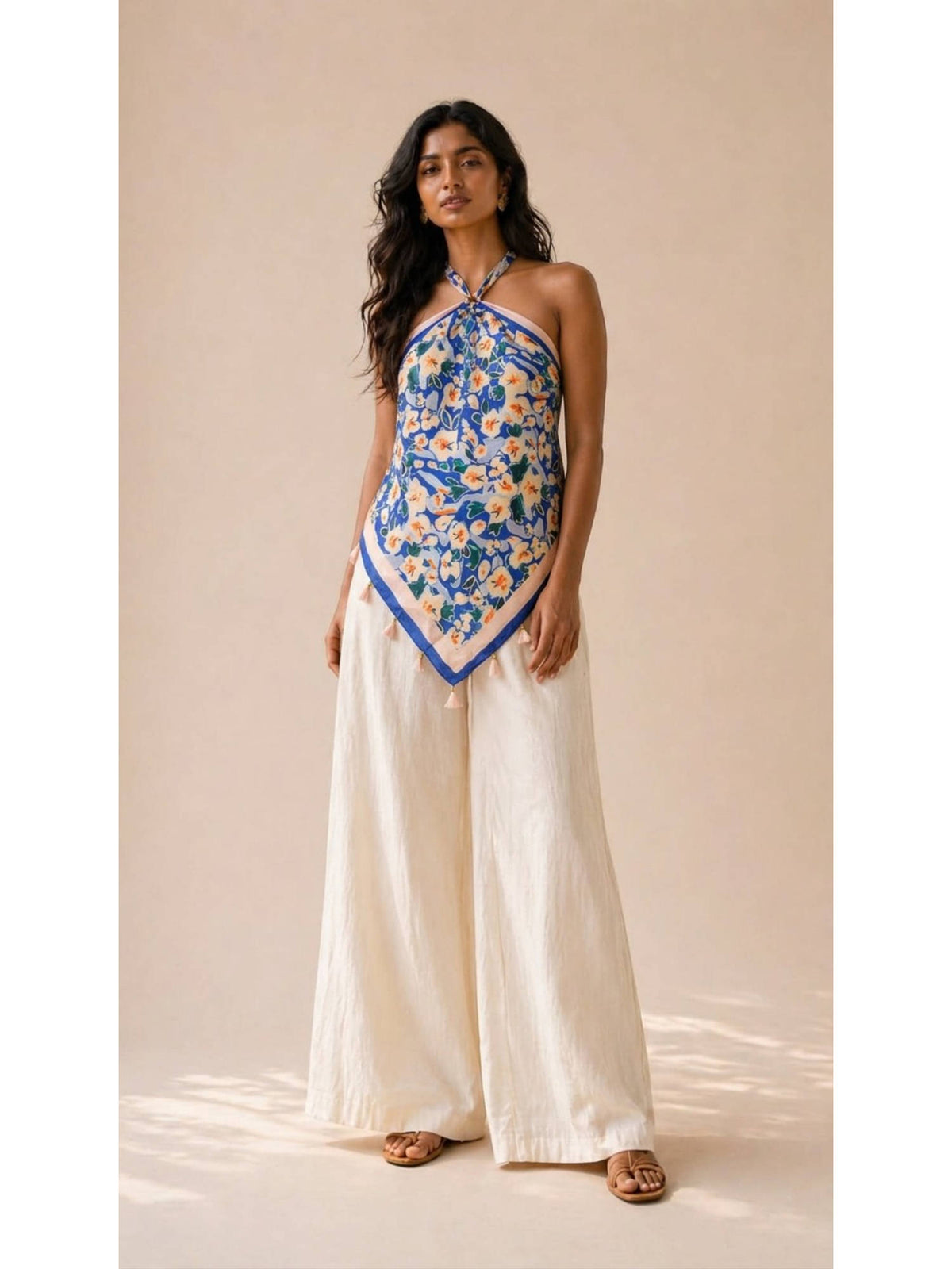 Blue Summer Note Tie-Up Scarf Tunic | HT67 - view 1