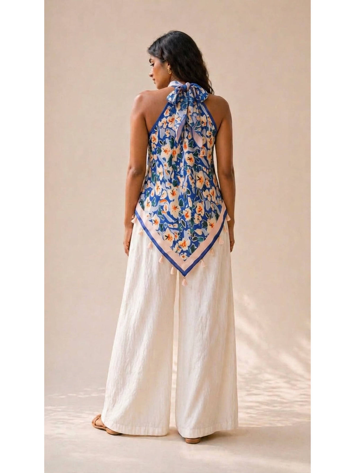 Blue Summer Note Tie-Up Scarf Tunic | HT67 - view 2