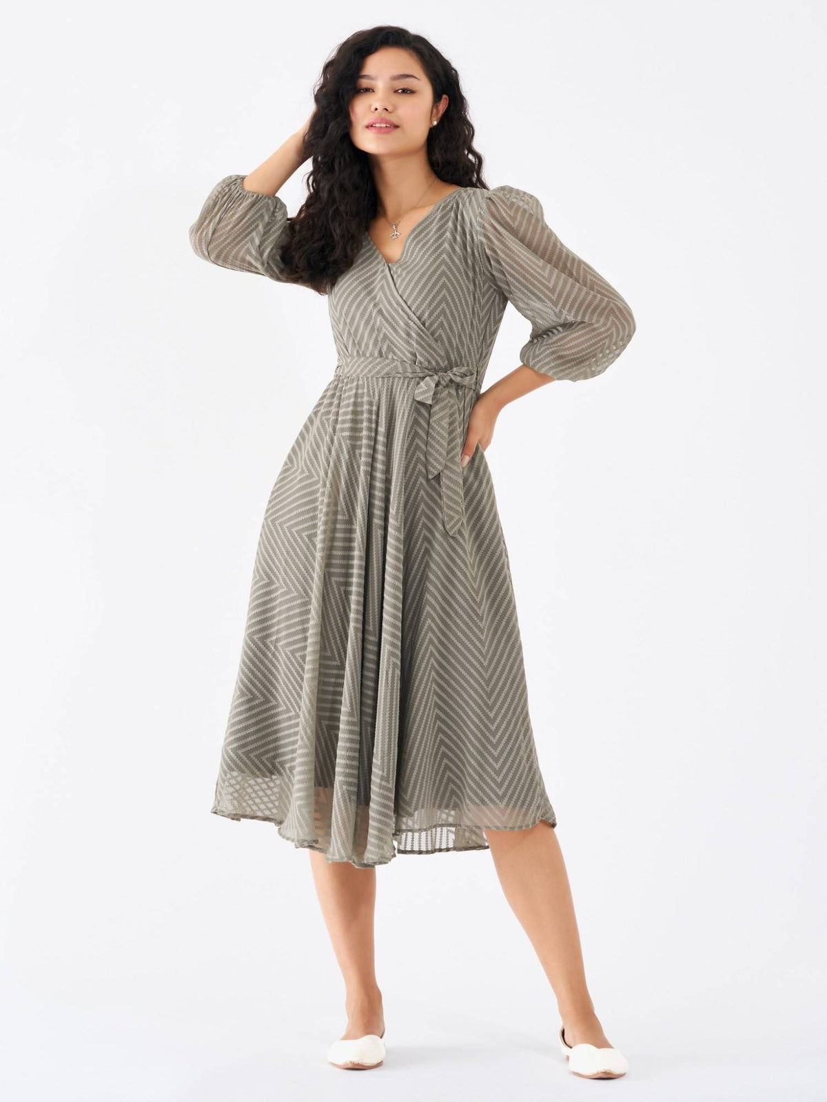 Ask Fancy White Designer Dress with Belt Women (Set of 2) | D56 - view 14
