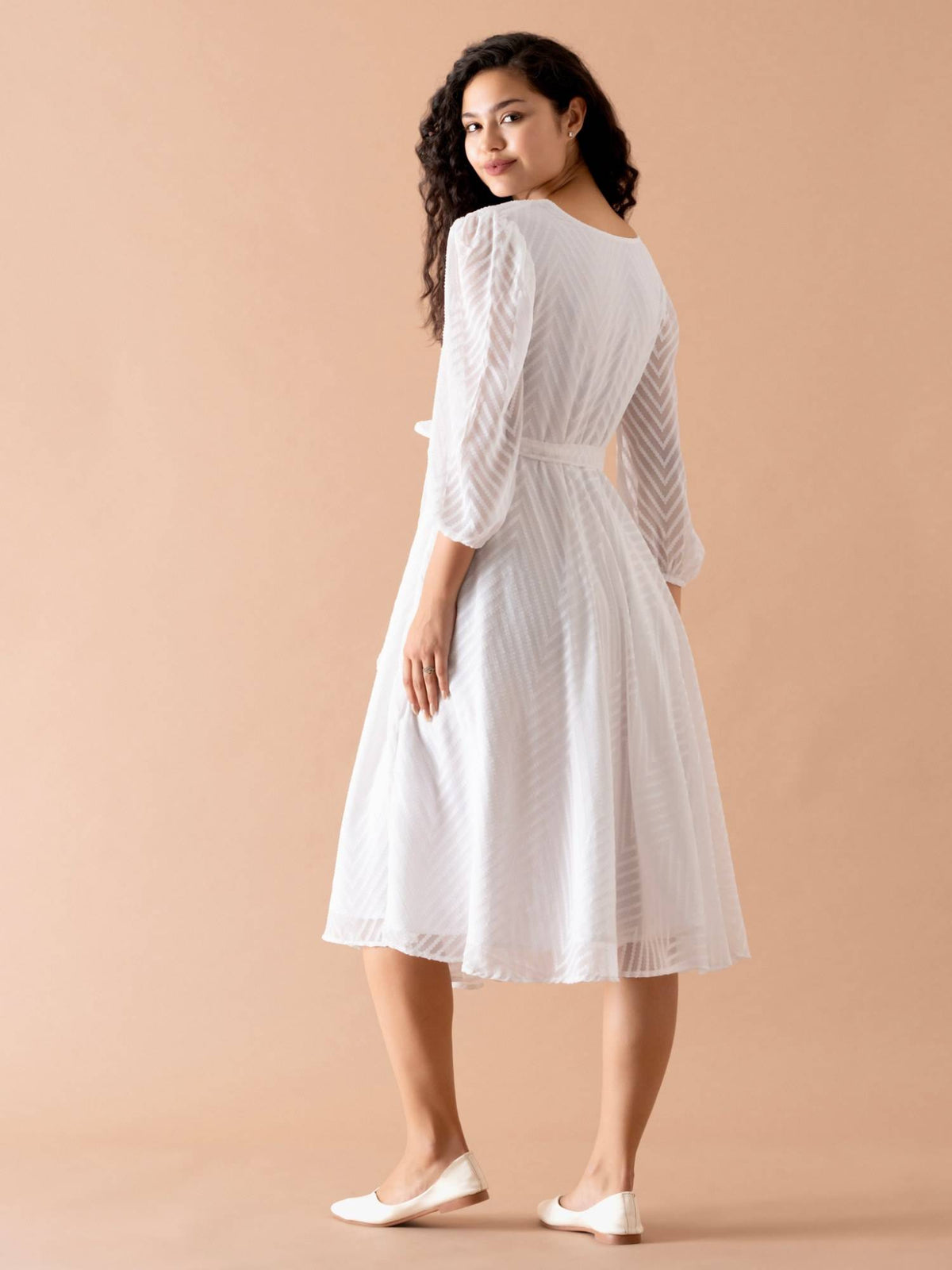 Ask Fancy White Designer Dress with Belt Women (Set of 2) | D56 - view 2