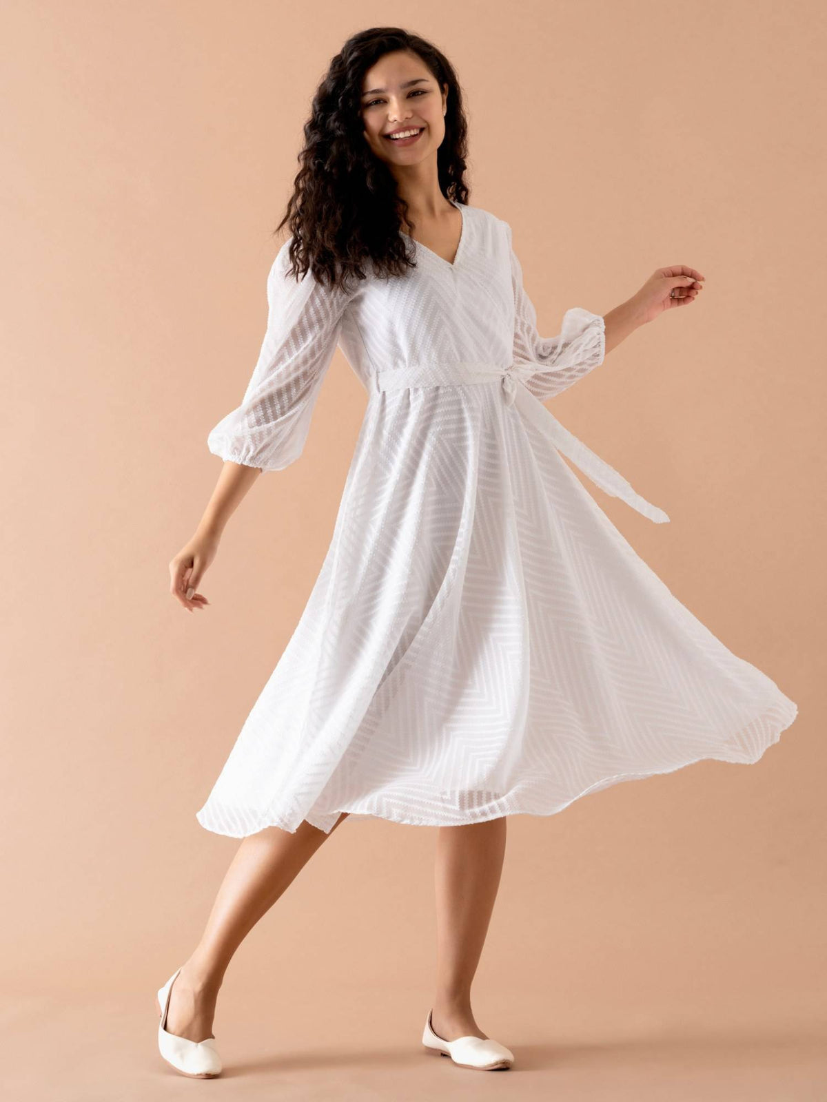 Ask Fancy White Designer Dress with Belt Women (Set of 2) | D56 - view 4