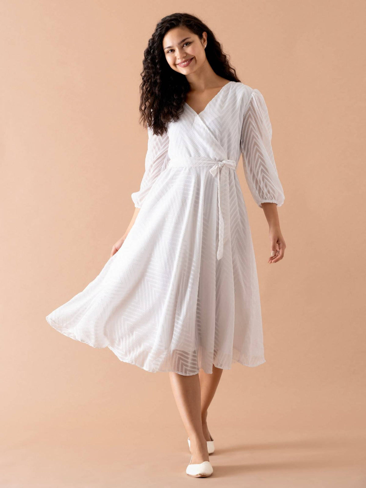 Ask Fancy White Designer Dress with Belt Women (Set of 2) | D56 - view 5