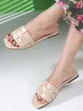 Women Beige Casual Square Toe Open Toe Flats | F61 - view 1
