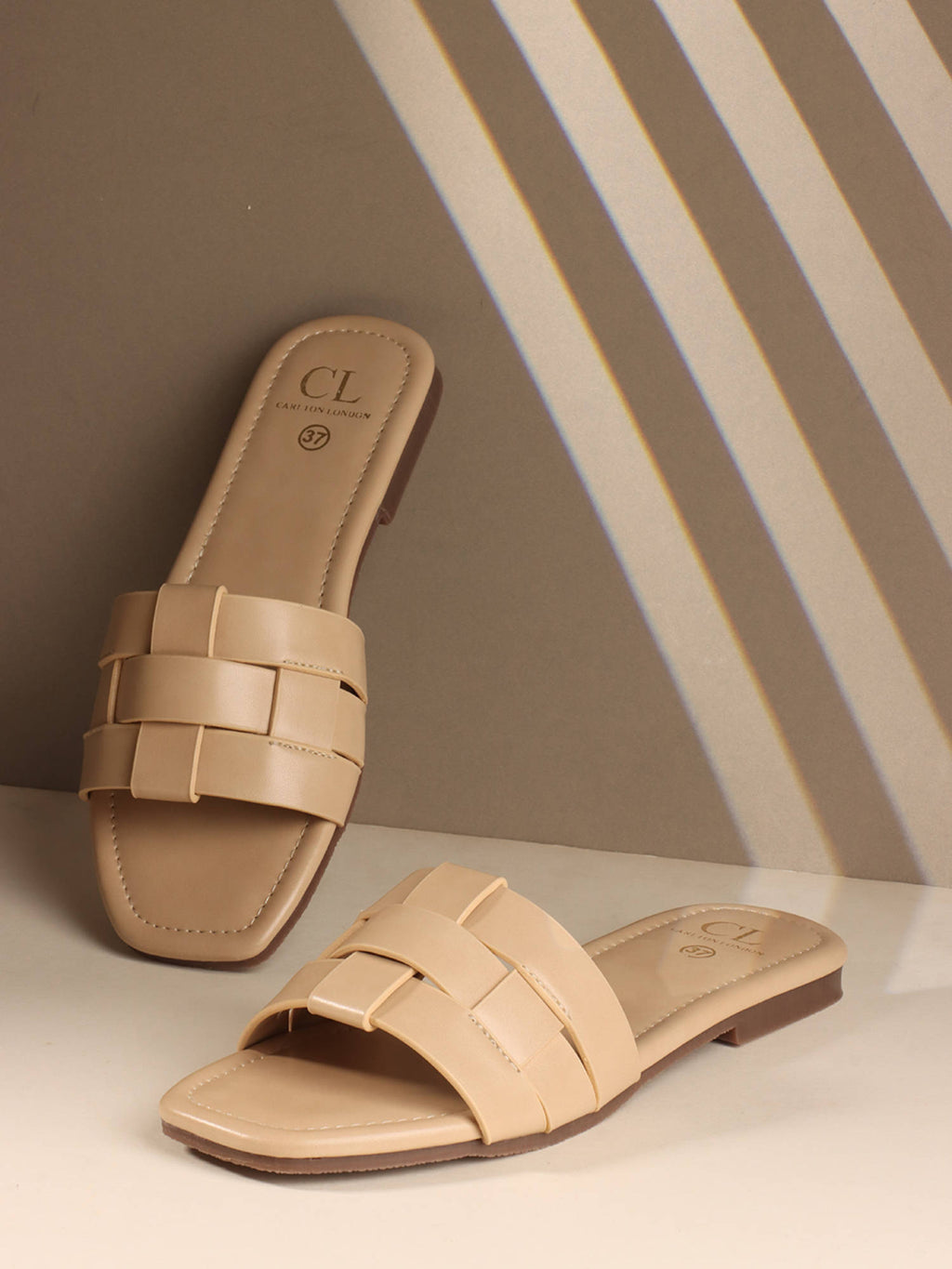 Women Beige Casual Square Toe Open Toe Flats | F61 - view 2