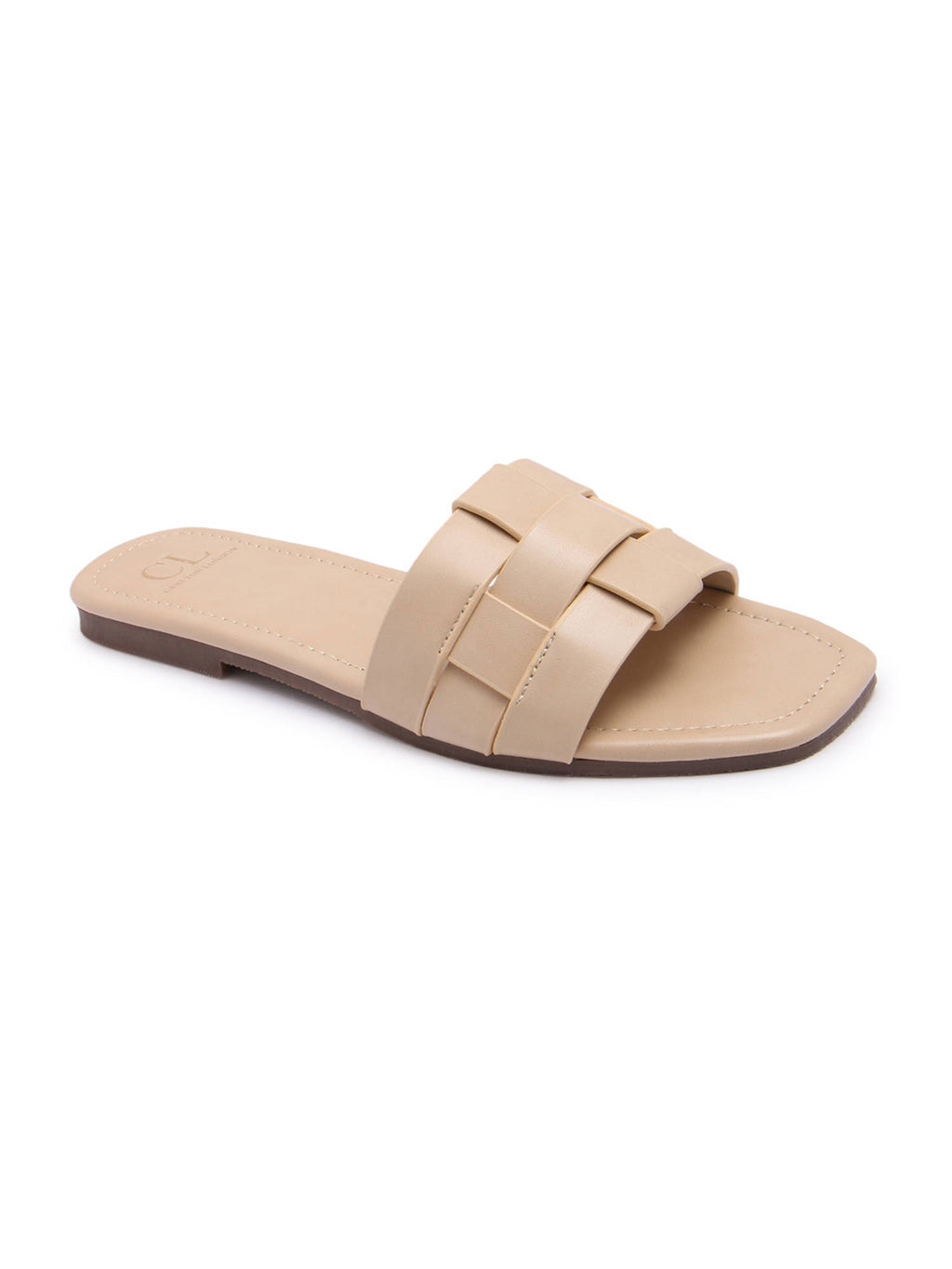Women Beige Casual Square Toe Open Toe Flats | F61 - view 3