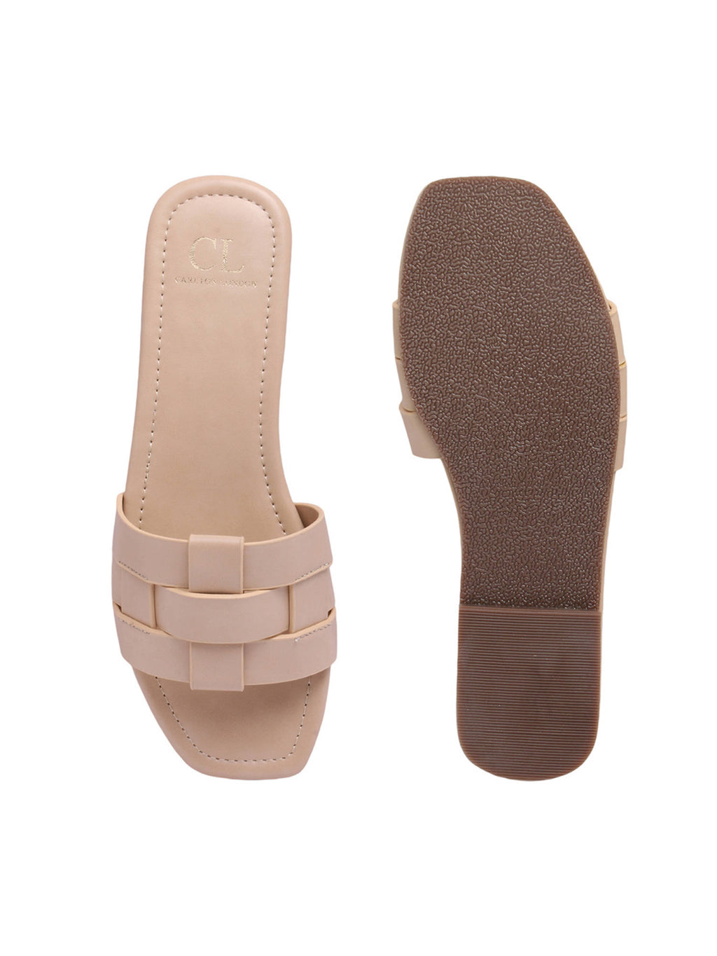 Women Beige Casual Square Toe Open Toe Flats | F61 - view 6