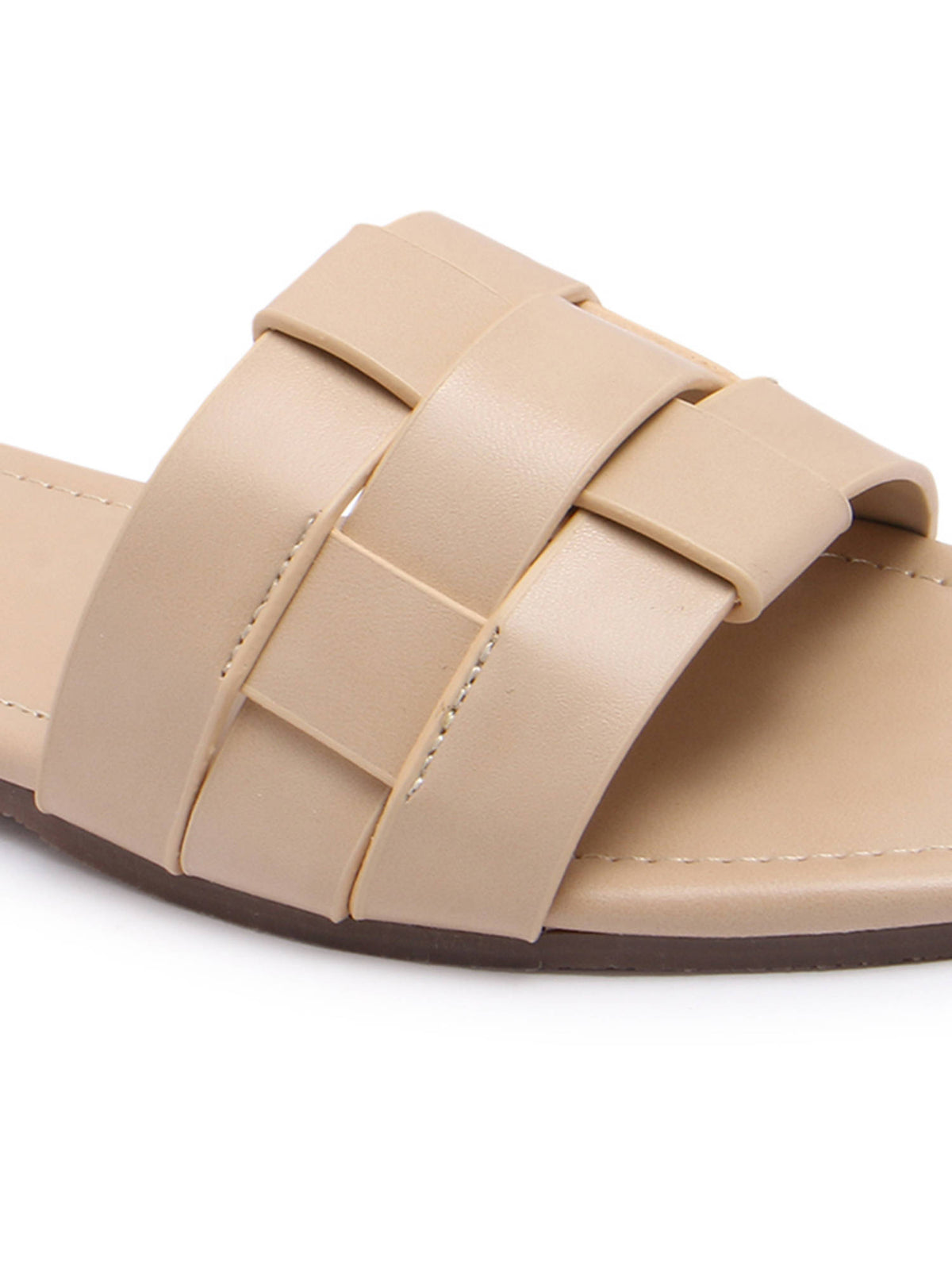 Women Beige Casual Square Toe Open Toe Flats | F61 - view 7
