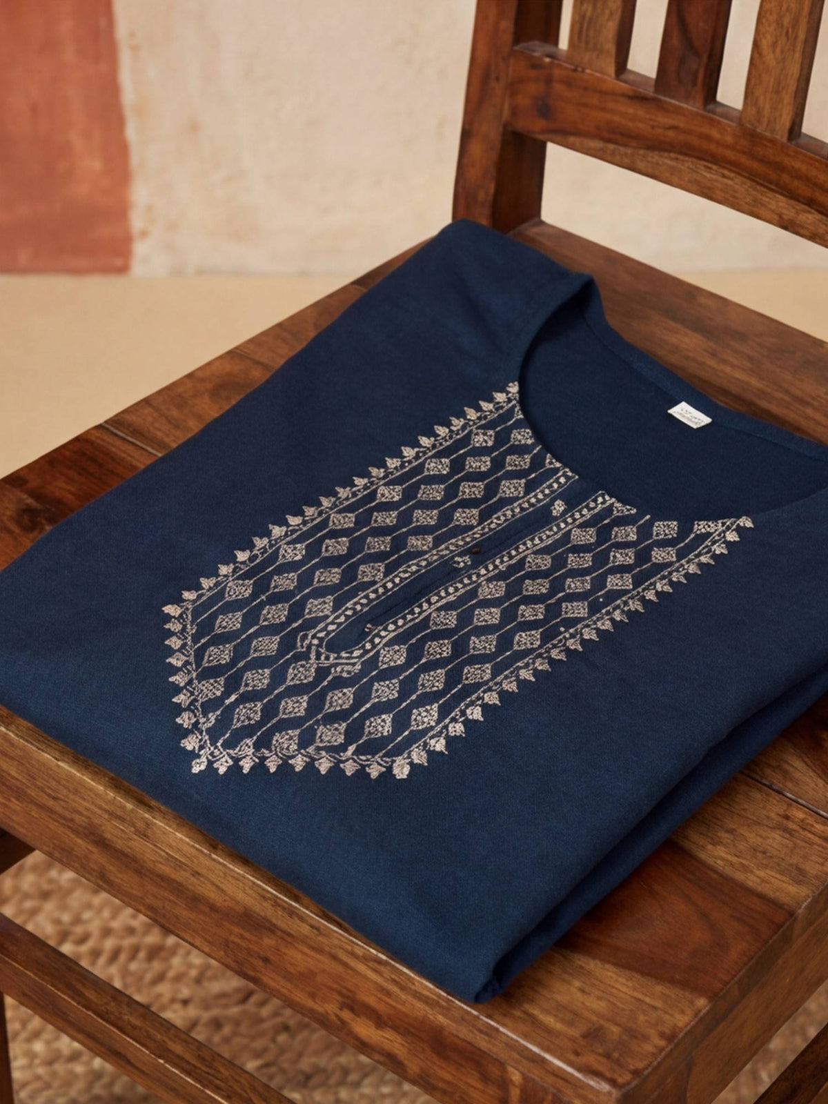 Blue Solid Thread Work Sleeveless Kurta | FY93 - view 12