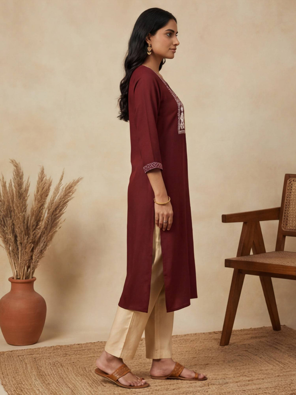 Blue Solid Thread Work Sleeveless Kurta | FY93 - view 16