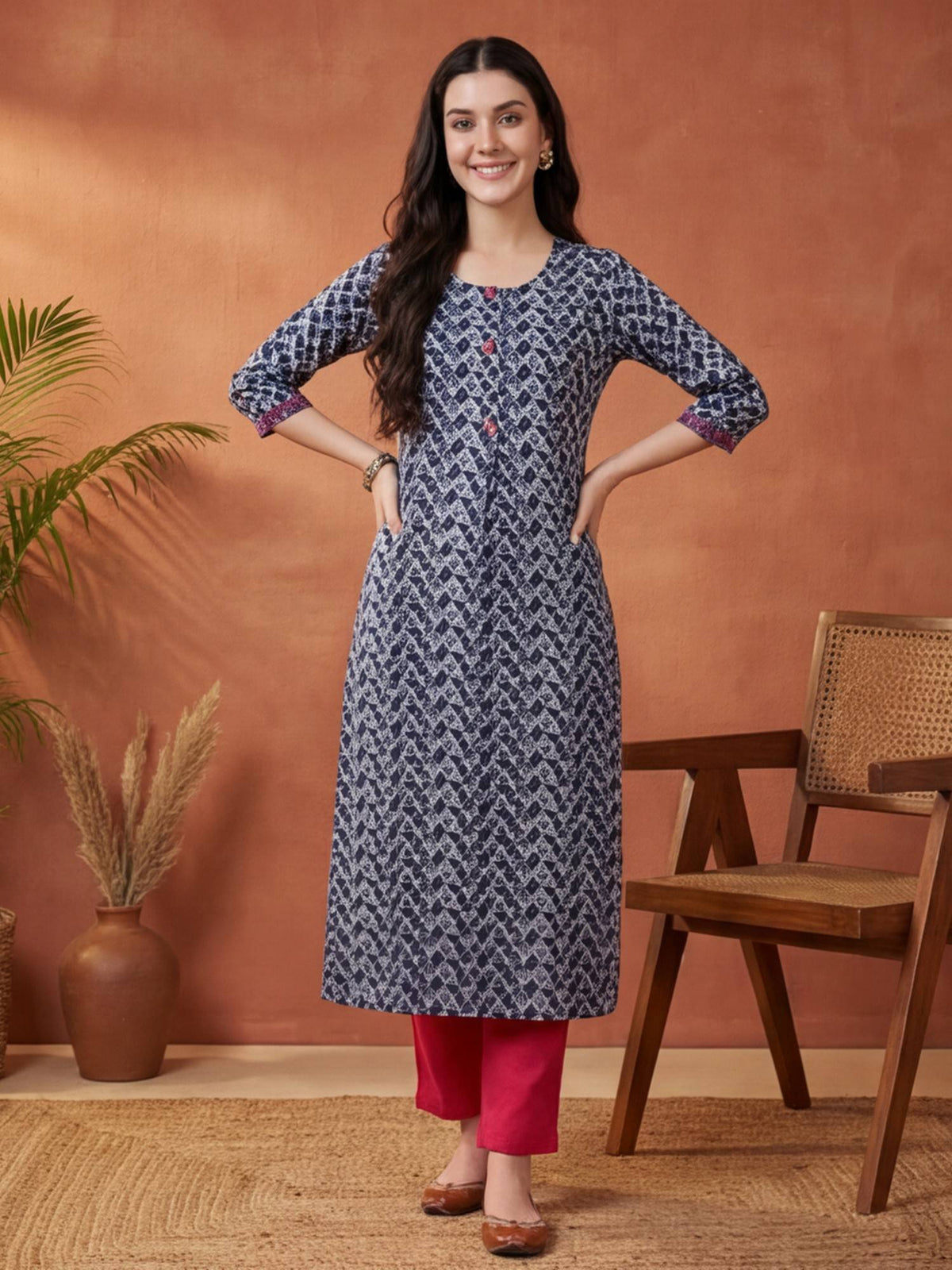 Women Green Geometric Print Pure Cotton Straight Kurta | U3S - view 31