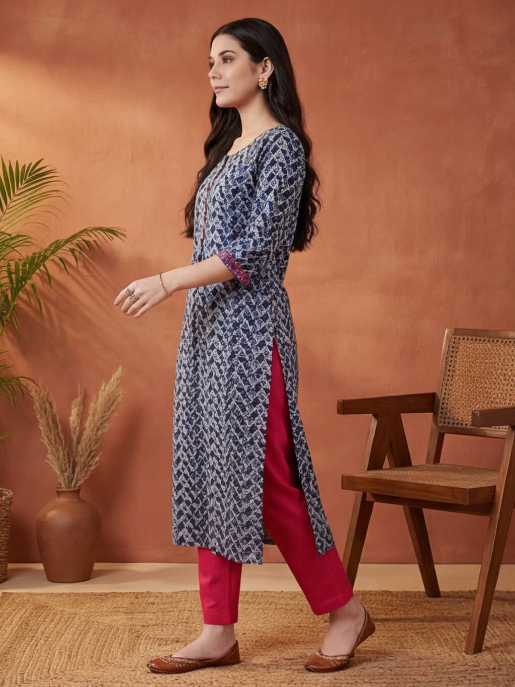 Women Green Geometric Print Pure Cotton Straight Kurta | U3S - view 32