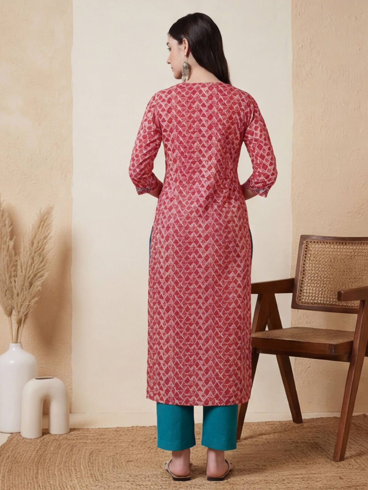 Pink Printed Straight Pure Cotton Kurta | FY93 - view 27