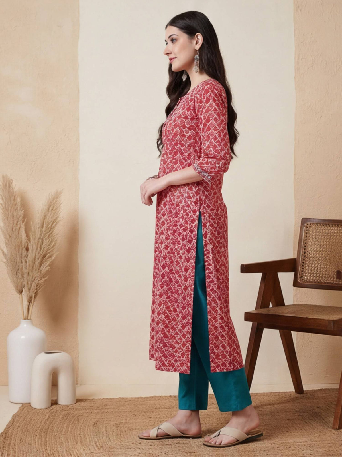 Pink Printed Straight Pure Cotton Kurta | FY93 - view 28