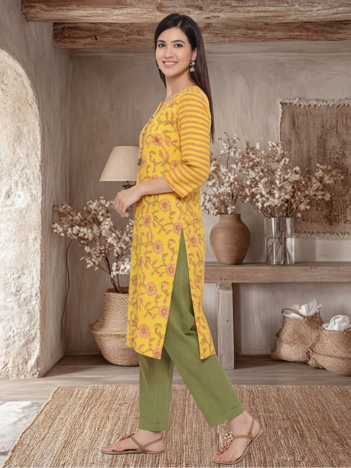 Floral Printed Straight Pure Cotton Kurta | FY93 - view 26