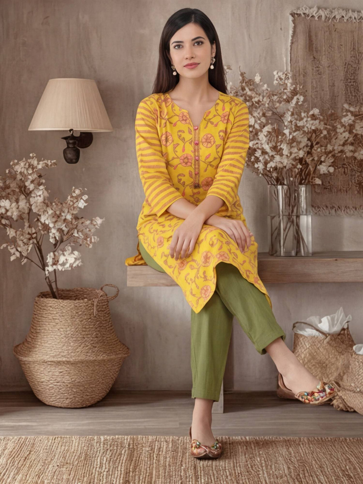 Floral Straight Pure Cotton Kurta | KDG - view 28