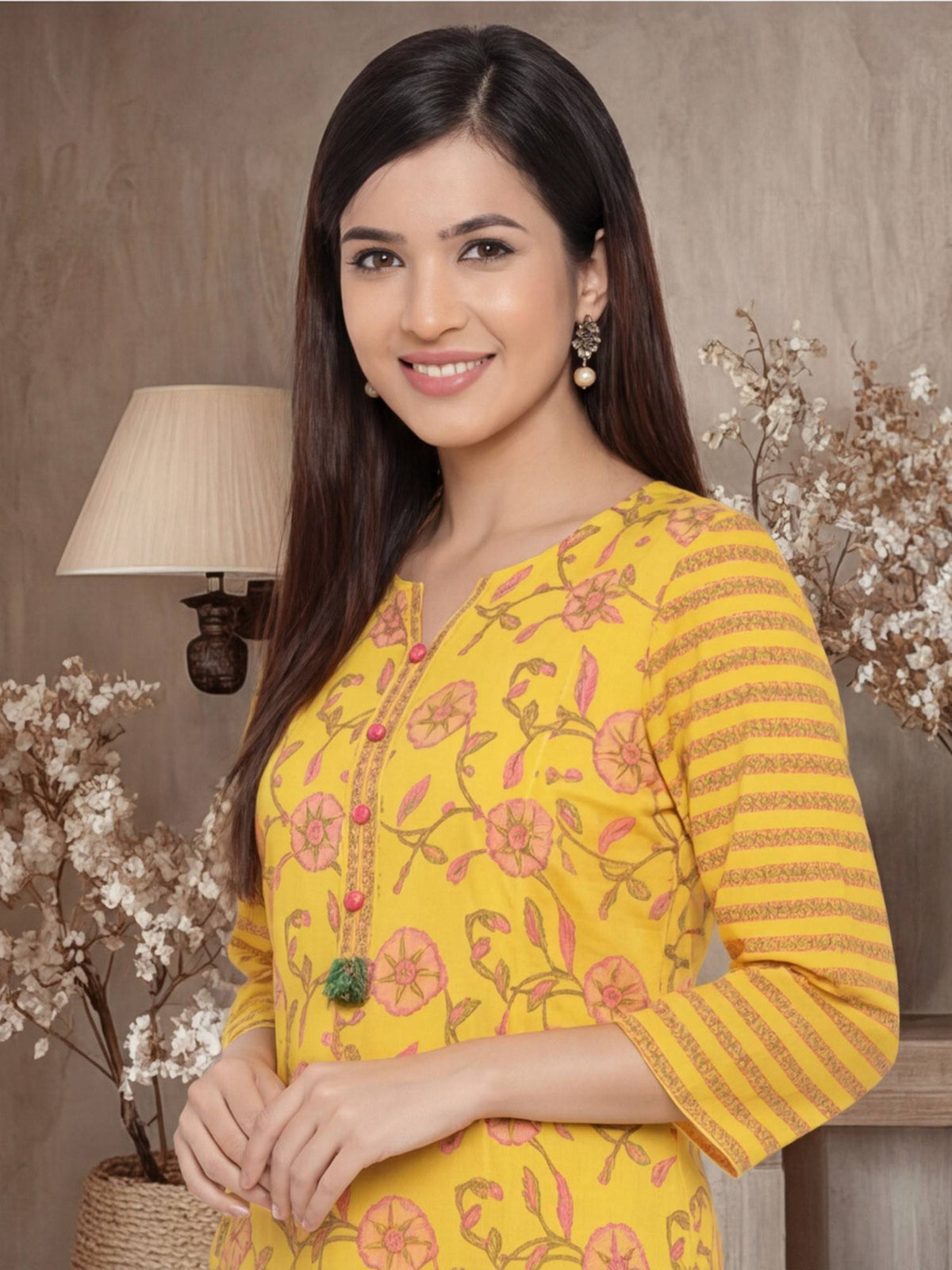 Women Navy Blue Floral Embroidered Straight Pure Cotton Kurta | KDG - view 29