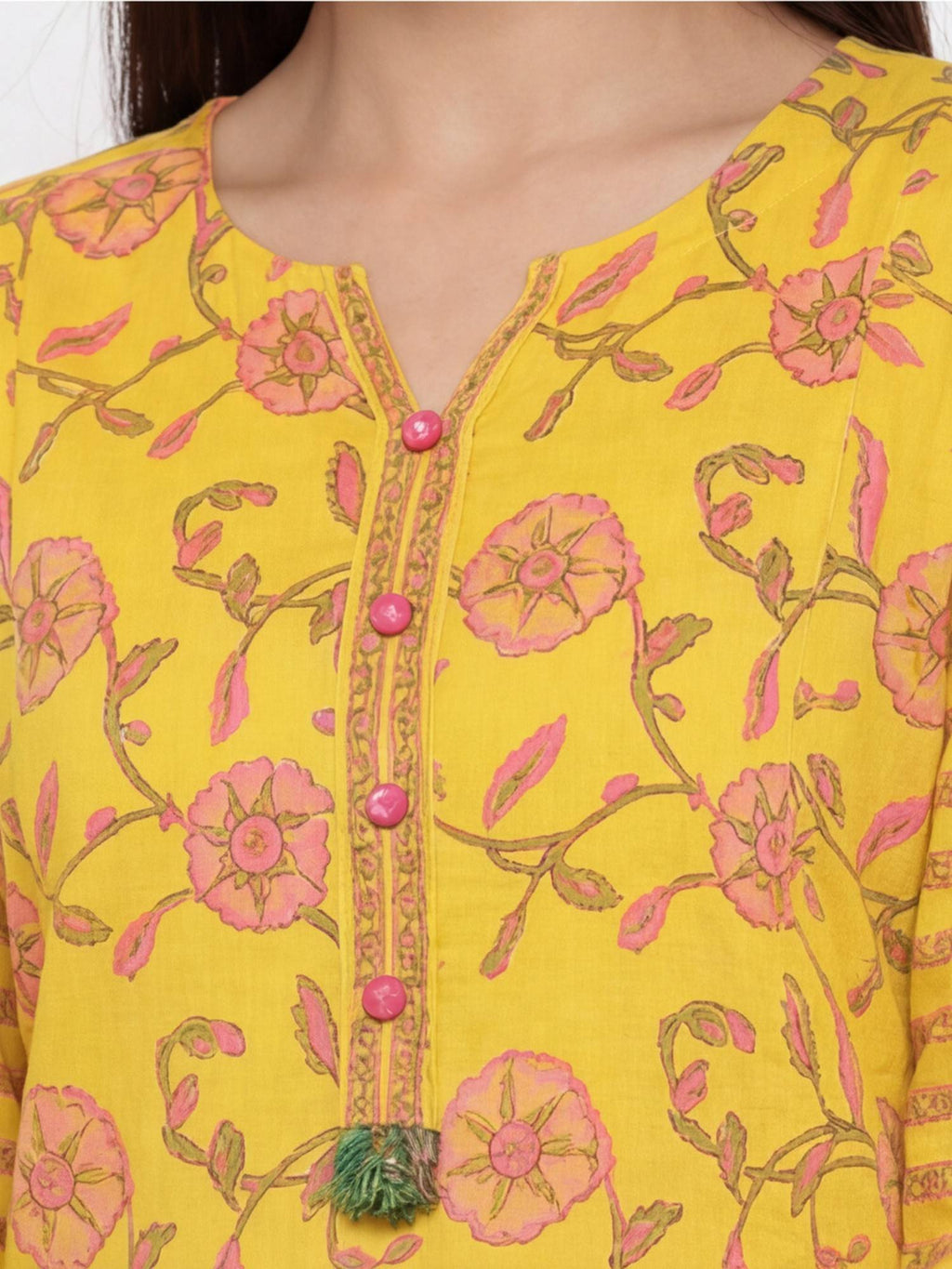 Women Navy Blue Floral Embroidered Straight Pure Cotton Kurta | KDG - view 30