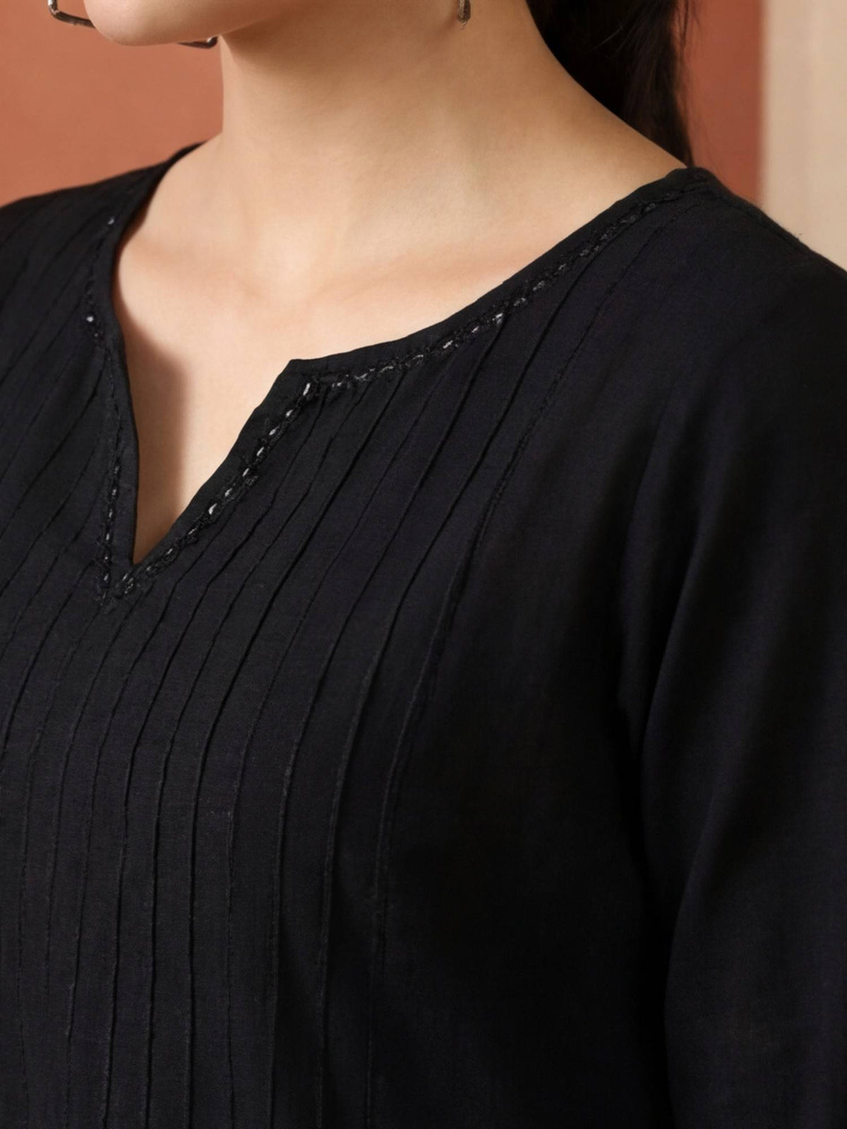 Women Black Woven Design Embroidered Straight Pure Cotton Kurta | KDG - view 6
